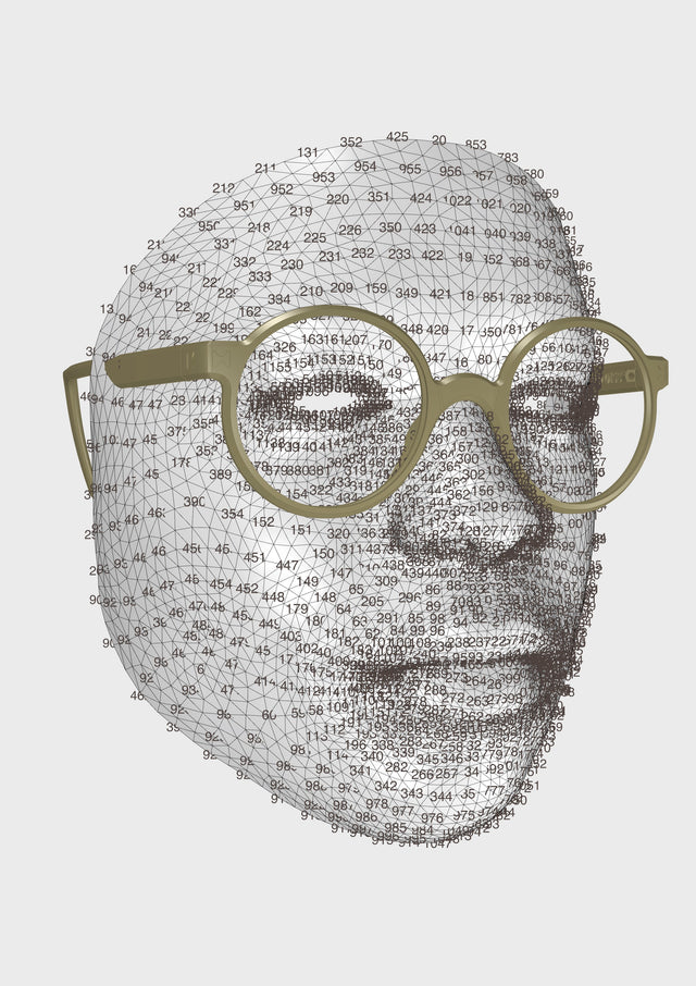 Facemesh data showing point indeces and of a polygon mesh and glasses worn by the mesh