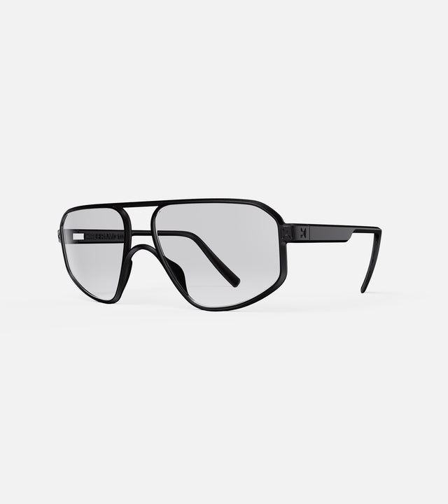 Fashion-forward black aviator optical glasses, perfect for a contemporary touch for low nose bridges