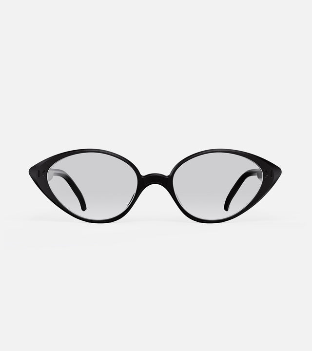 Chic black cat-eye frames with a sleek design, perfect for fashion-forward eyewear for wide nose bridge