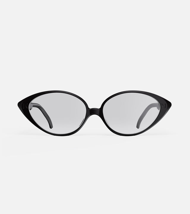 Sophisticated black cat-eye optical frames, combining timeless elegance with modern style