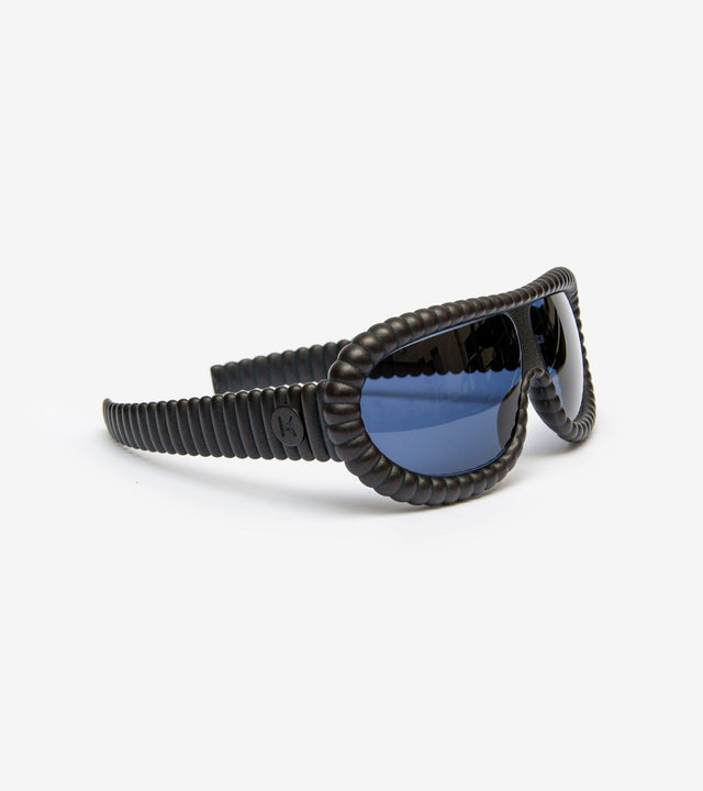 Chic black puffy meta sunglasses, combining bold style with comfortable design