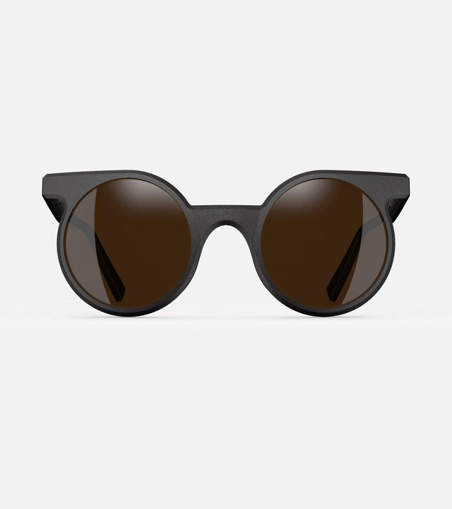 Unisex black round sunglasses with high-quality brown lenses