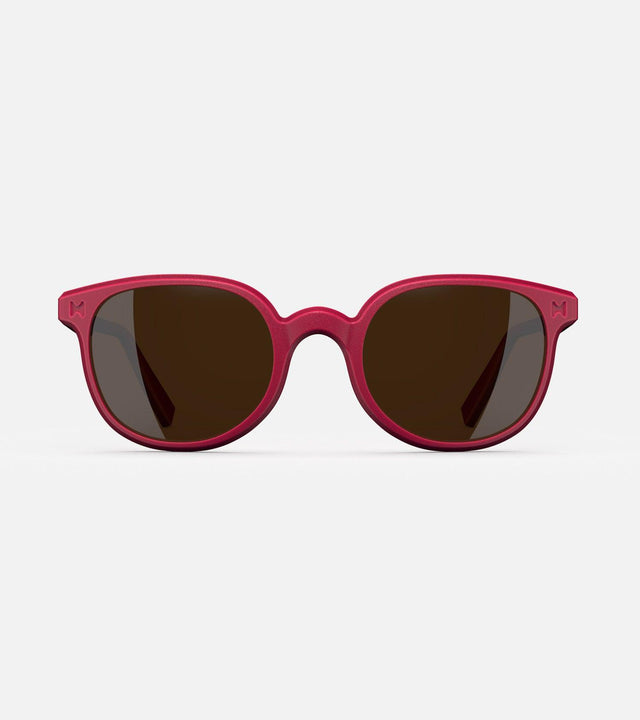 Classic red 3D printed sunglasses with dark lenses, featuring a versatile and comfortable fit for various nose bridges