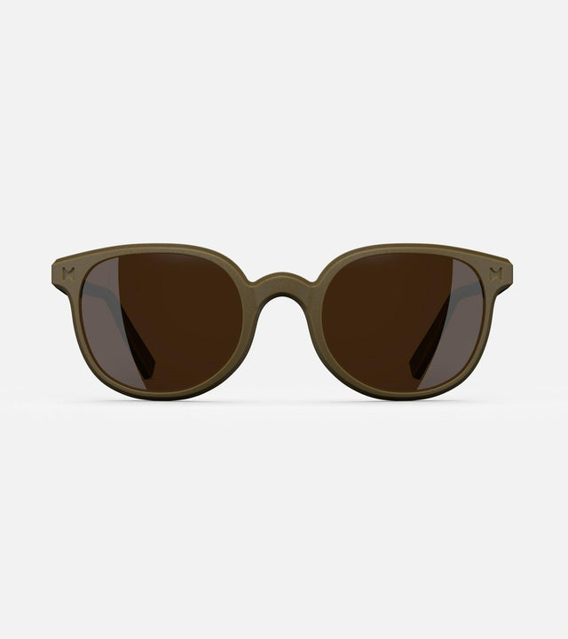 Classic khaki 3D printed sunglasses with dark lenses, featuring a versatile and comfortable fit for various nose profiles