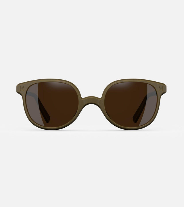 Classic khaki 3D printed sunglasses with dark lenses, featuring a versatile and comfortable fit for various nose bridges