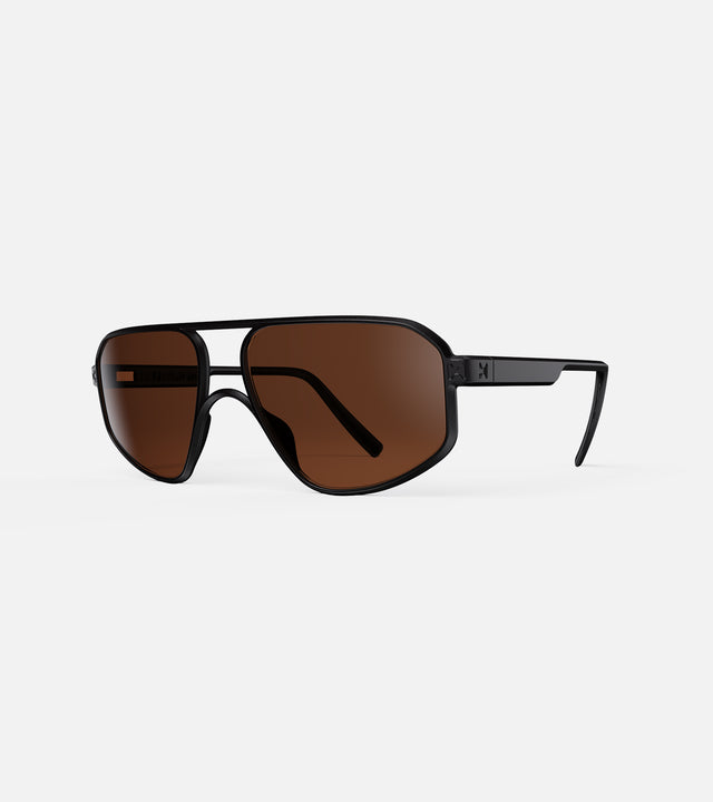 Sleek black aviator sunglasses with brown lenses, ideal for a timeless yet modern look