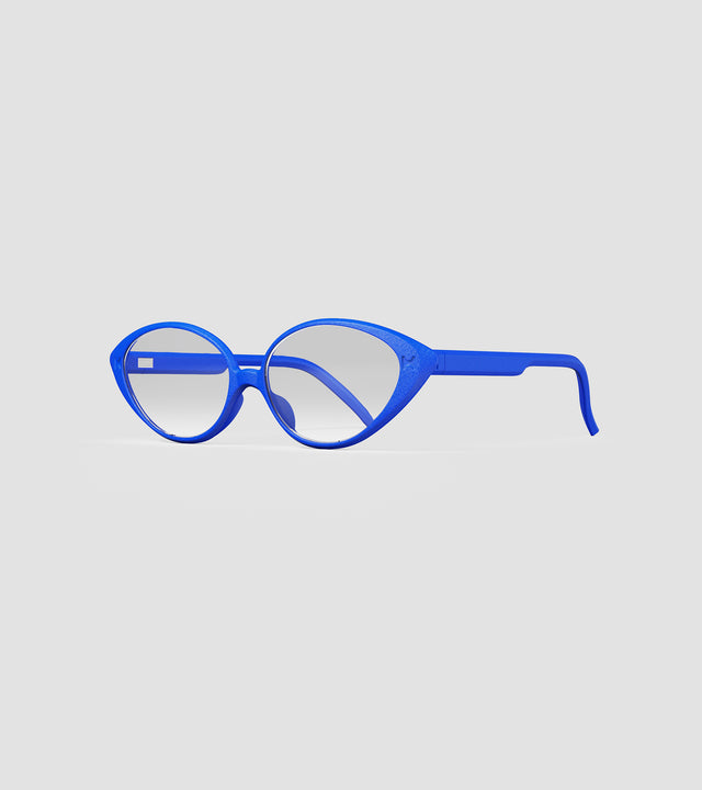 Stylish cat-eye blue glasses with low bridge fit for diverse facial features