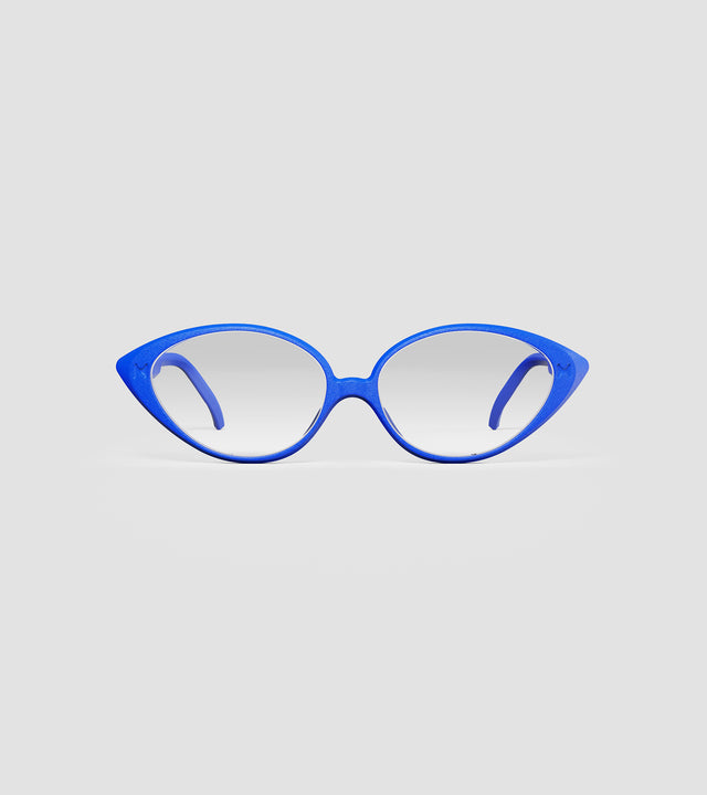 Modern blue cat-eye glasses designed by REFRAMD for inclusive fit