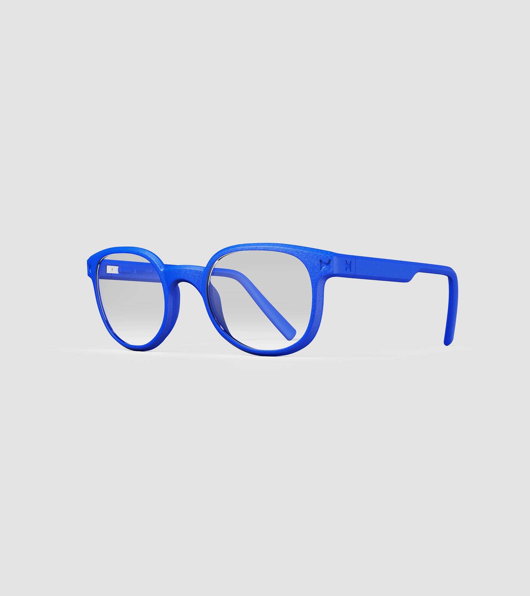 High bridge Thant blue eyeglasses with saddle bridge and hockey-style temples - side view