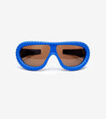 Eye-catching blue Bubble Meta Glasses with unique ribbed frames for a stylish, edgy look