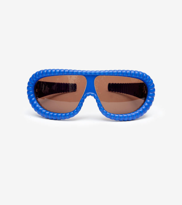 Innovative blue ribbed sunglasses for a statement style in 3D-printed design