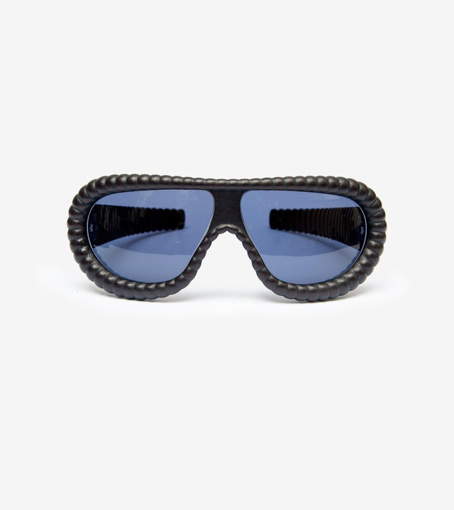 Bold black ribbed  bubblesunglasses with brown lenses for a contemporary, sleek look