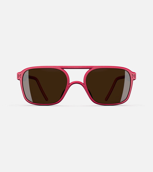 Bordeaux-toned rectangular framed sunglasses with brown lenses by Reframd.