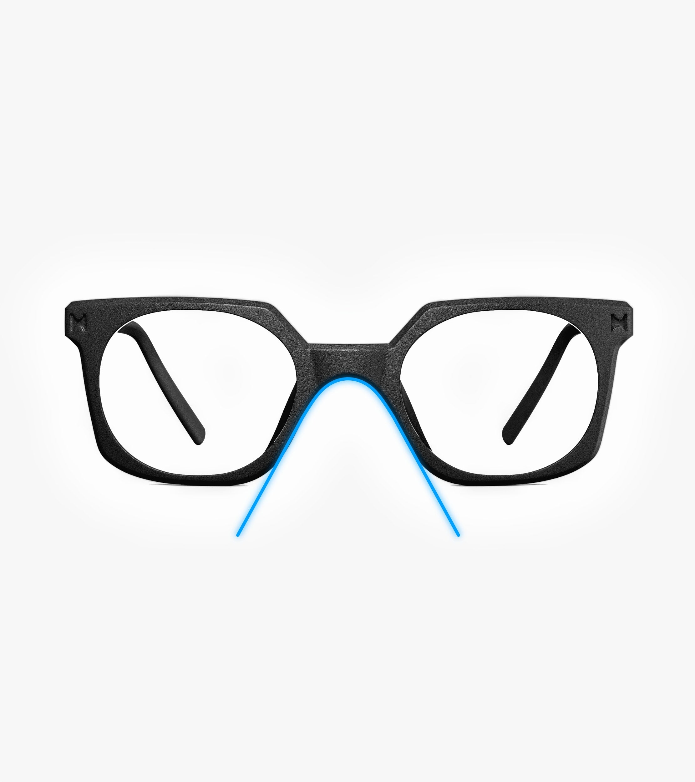 Black eyeglasses on a white background