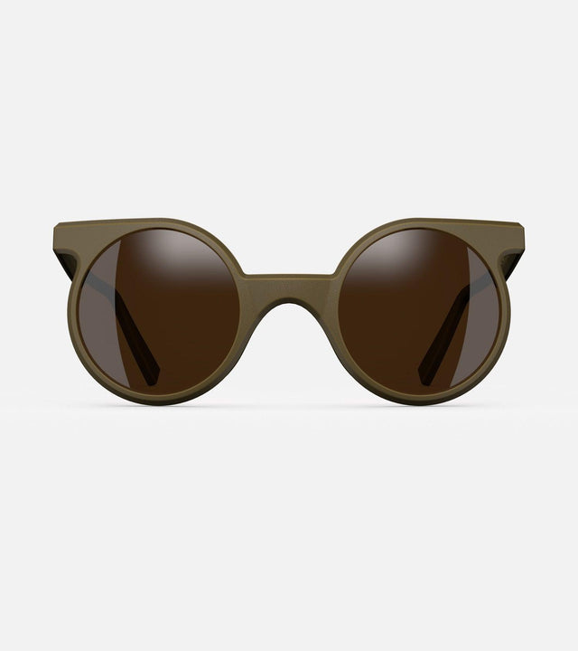 Elegant orange-lens sunglasses with a bold round frame