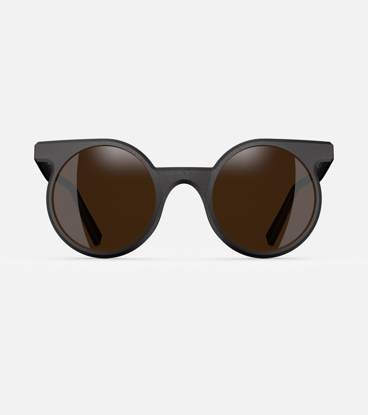 Unisex black round sunglasses with high-quality brown lenses
