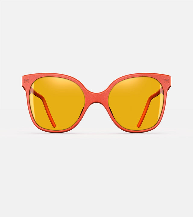 Missy optical glasses in bold orange, designed to stand out