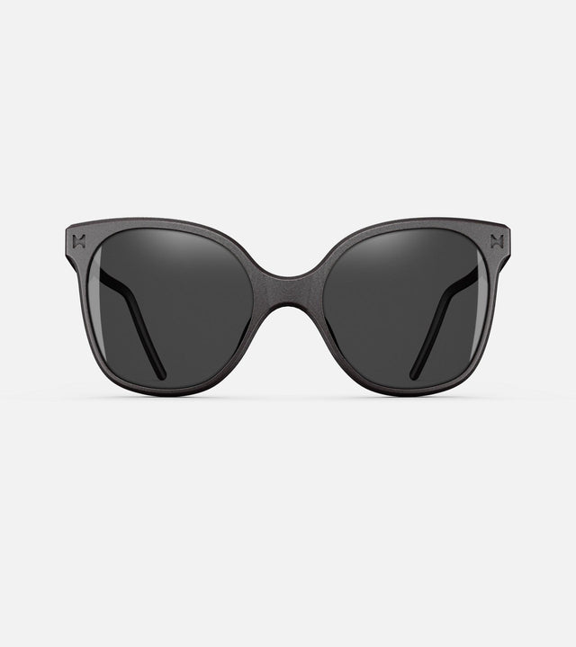 3D printed classic black Missy frames with a stylish cat-eye shape for black people's nose profiles