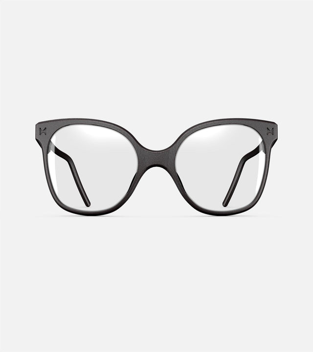 Elegant black Missy optical frames with a modern cat-eye design for black people's nose profile