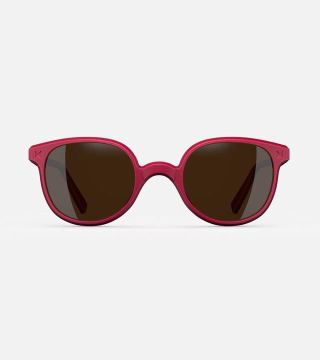 Modern Bordeaux sunglasses for wide nose bridges with round brown lenses