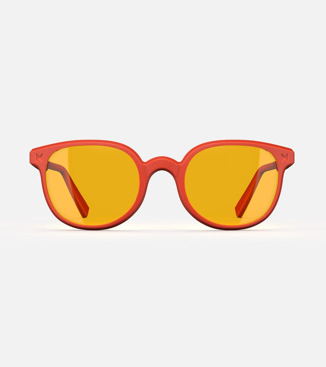 Classic oranges 3D printed sunglasses with yellow lenses, featuring a versatile and comfortable fit for various nose bridges