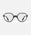 3D printed black round eyeglasses with unique frame design, offering a stylish and sustainable choice for all face shapes